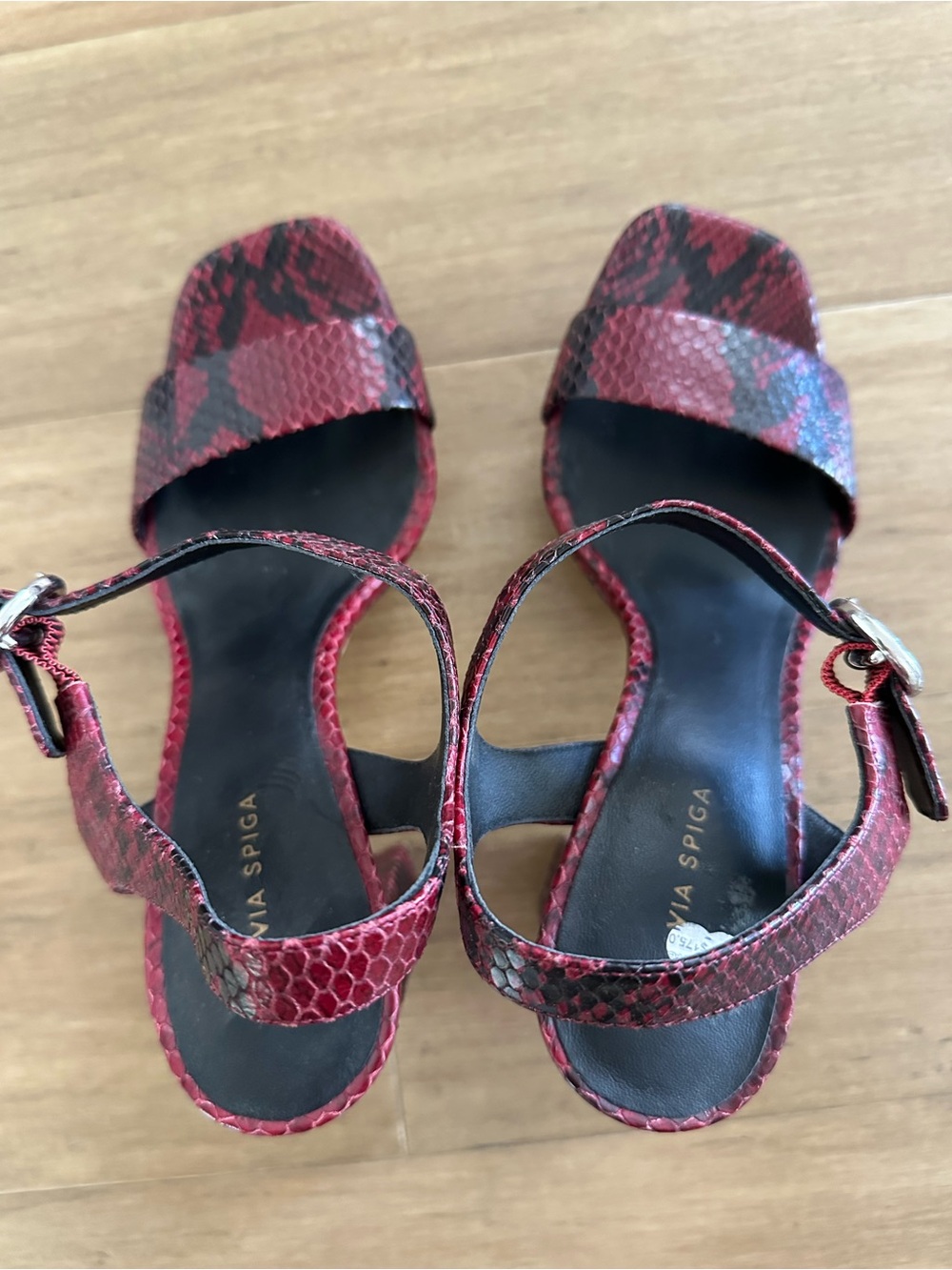 Via Spiga Red Snakeskin-Print Ankle Strap Sandals
